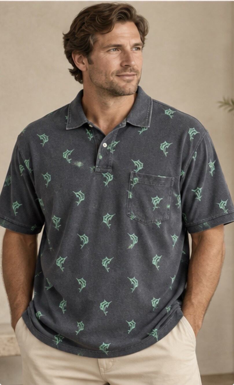 Polo Ralph Lauren Marlin Fish Print Polo Shirt Men’s XXL Blue Green Cotton